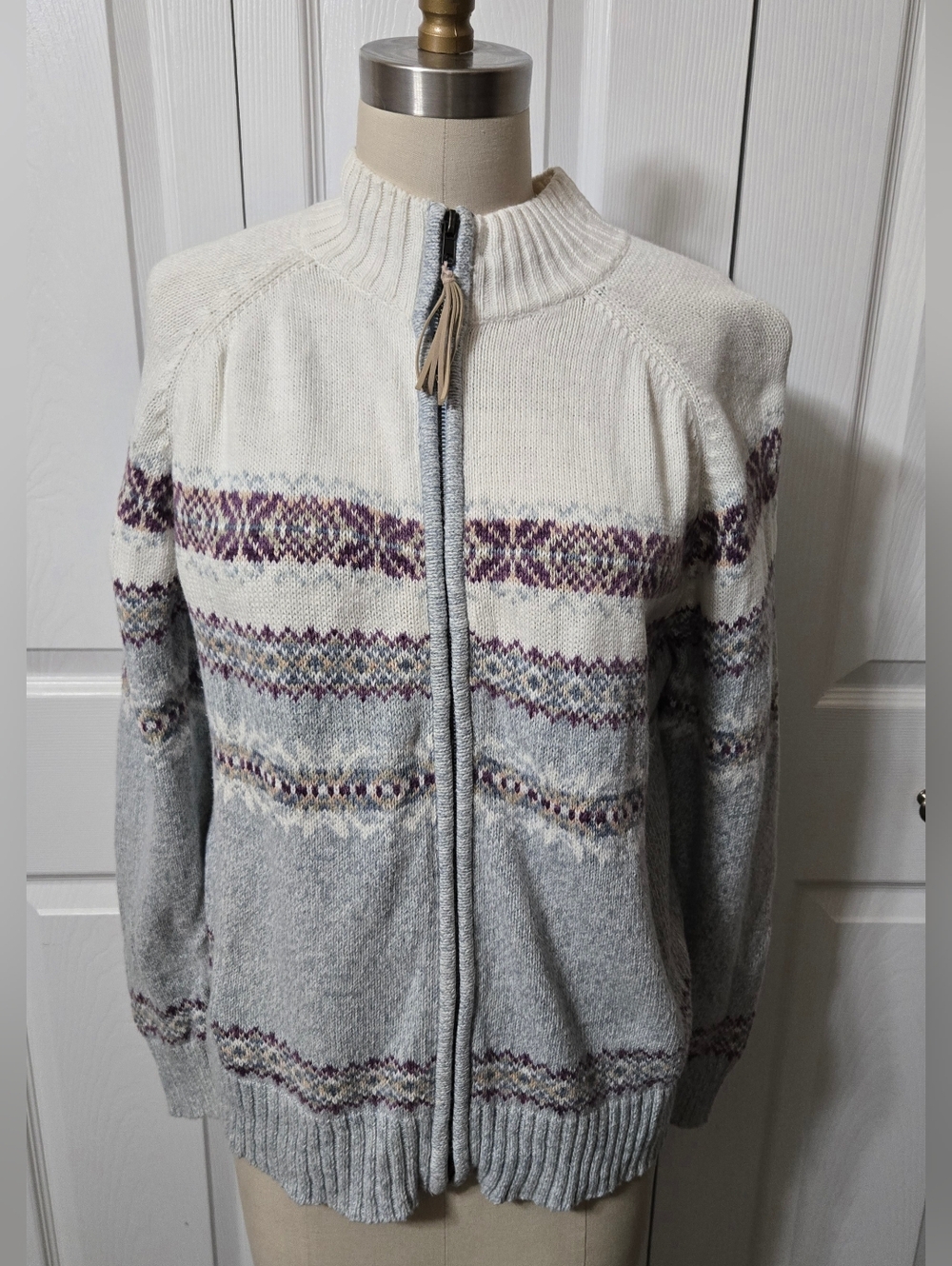Tiara Multicolored Pastel Colors Zip Up Cardigan Sweater, Size Large, Excellent